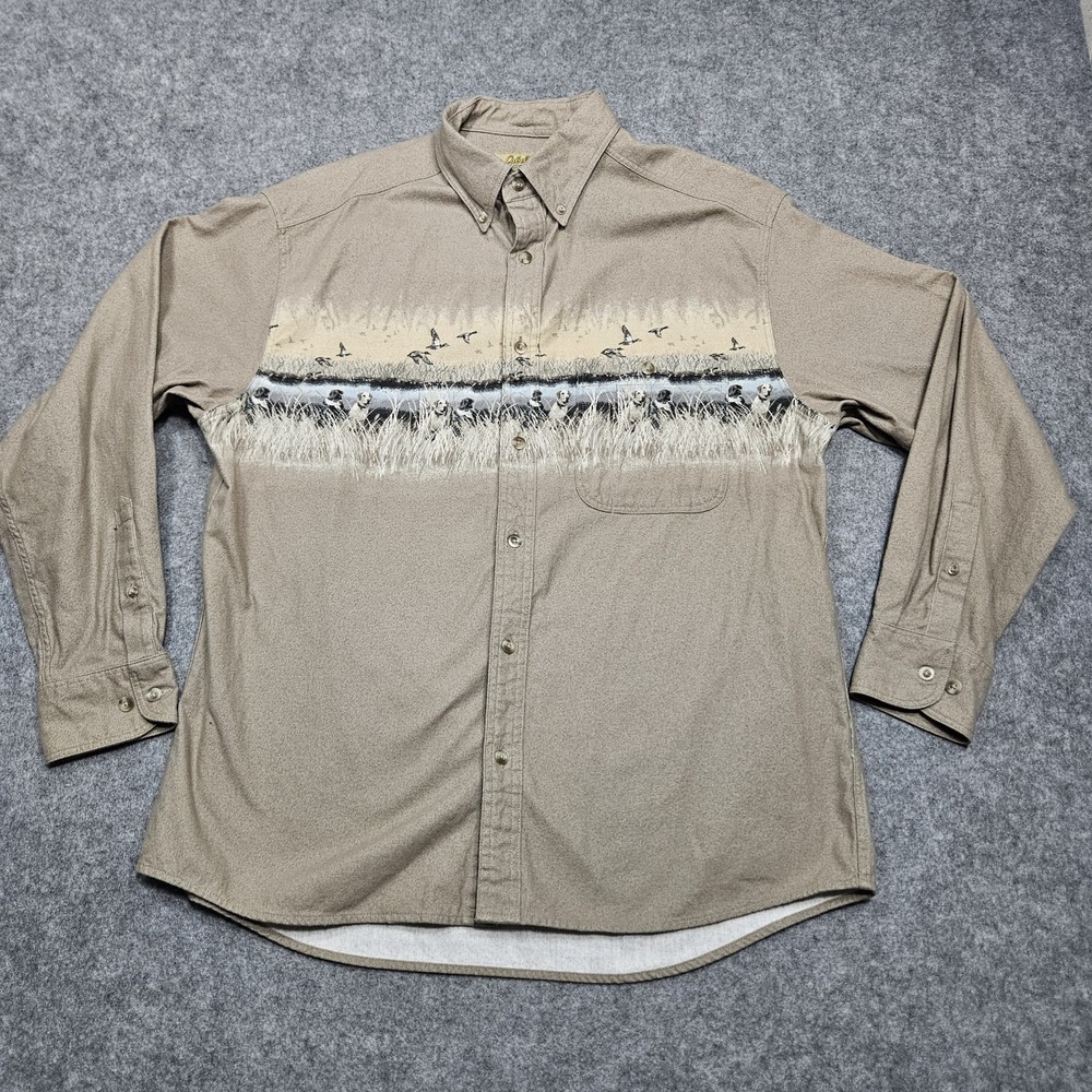 Vintage Cabela's Deerskin Soft Chamois Dog Pheasent Pocket Huntin Flannel Men L